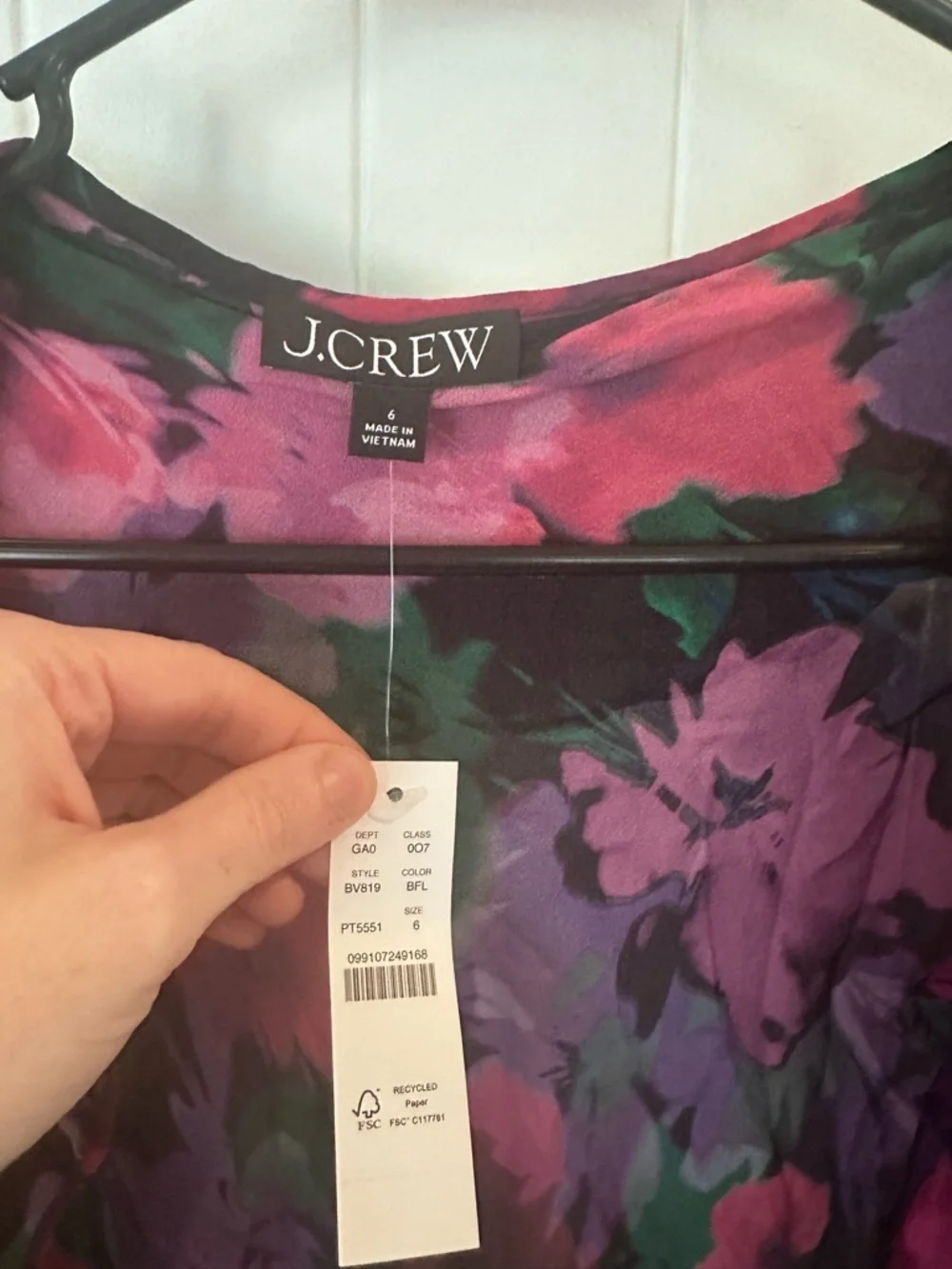 J. Crew Vibrant Floral Ruffle Wrap Blouse in Purple, Green, Pink romantic fairy